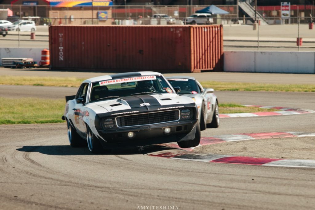 Jake Rozelle 1969 Camaro tripod off the berm Auto Club Speedway Optima USCA